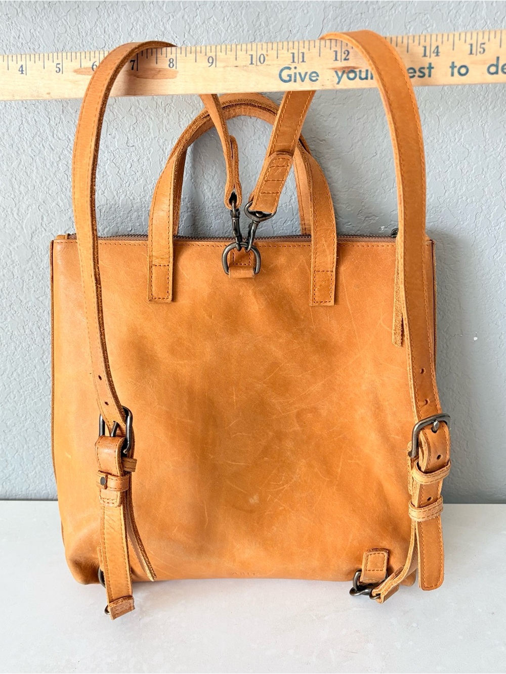Able Leather Tote Backpack - Camel - Picture 3 of 14